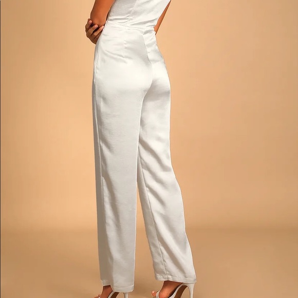 Lulu’s Ivory Satin One Shoulder Jumpsuit - Picture 2 of 3
